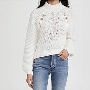 FREE PEOPLE Sweetheart Mock Neck Ribbed Sweater White Size XS Hi Low 100% Cotton